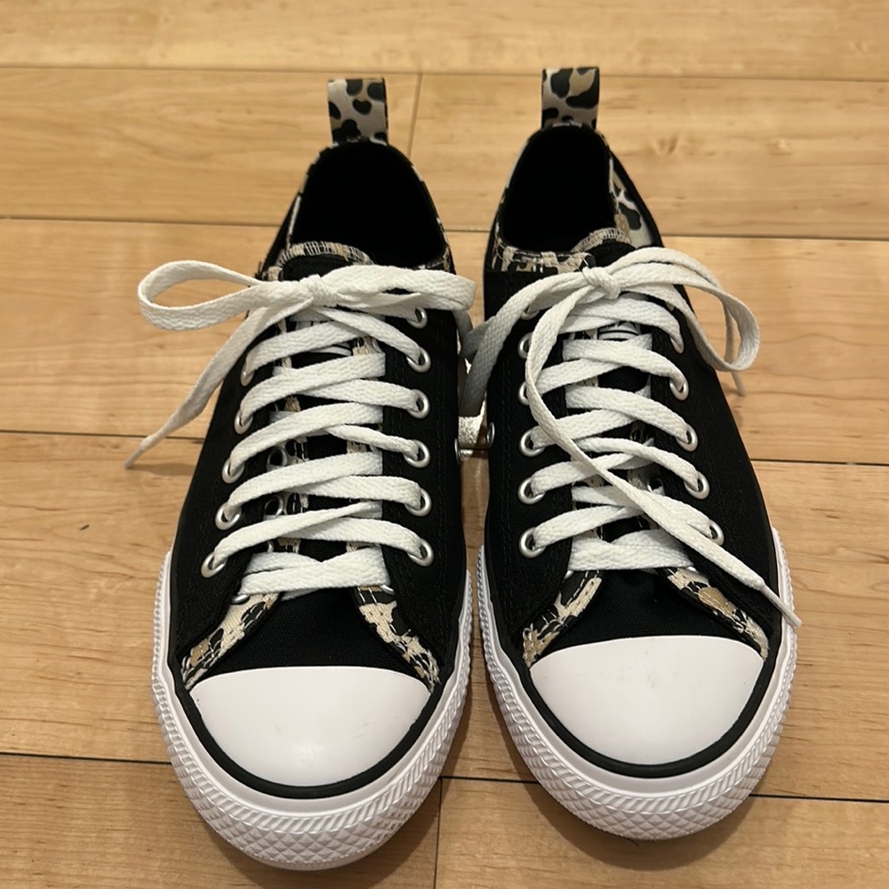 Black & Cheetah Print Converse Shoes